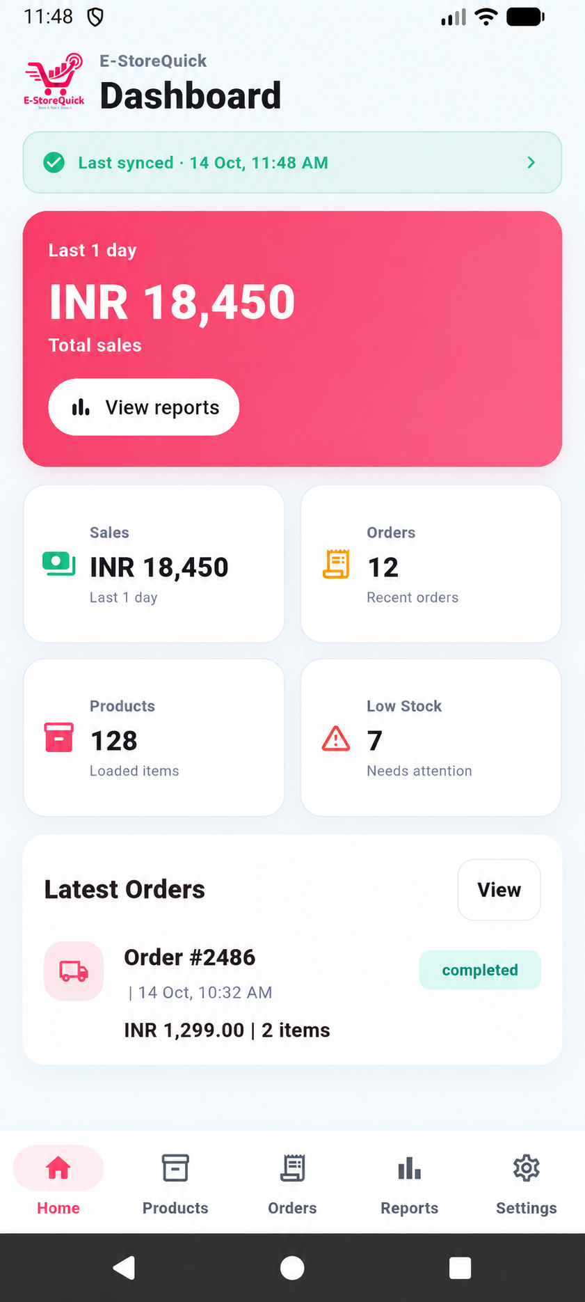 E-StoreQuick dashboard with illustrative store figures